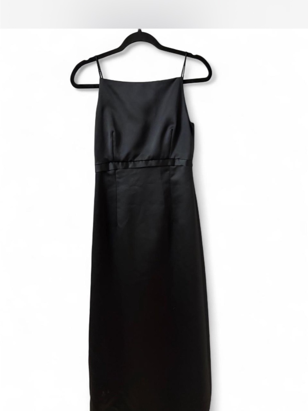 Vera Wang Black Satin Maxi Slip Dress with Thin Straps